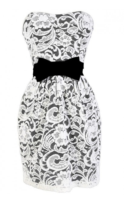 Bow Tie Affair Strapless Lace Dress in Ivory